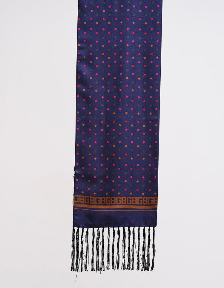 Navy Multicoloured Polka Dot Silk Scarf - Gresham Blake Online