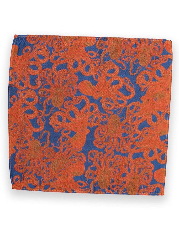 Navy Octopus Silk Pocket Square - Gresham Blake Online