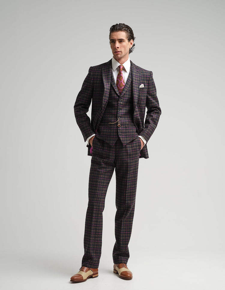 Navy & Pink Tweed Check Suit - Gresham Blake Online