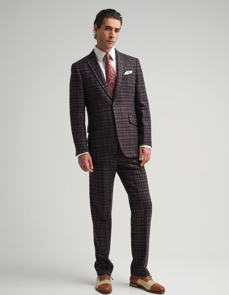 Navy & Pink Tweed Check Suit - Gresham Blake Online