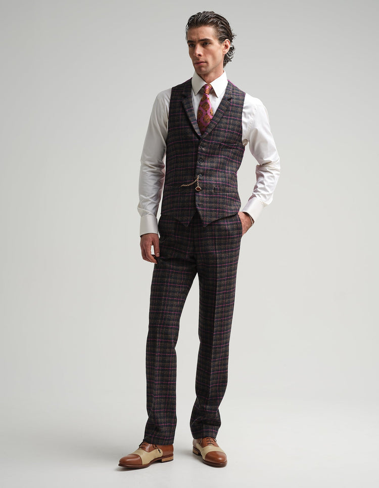 Navy & Pink Tweed Check Suit - Gresham Blake Online