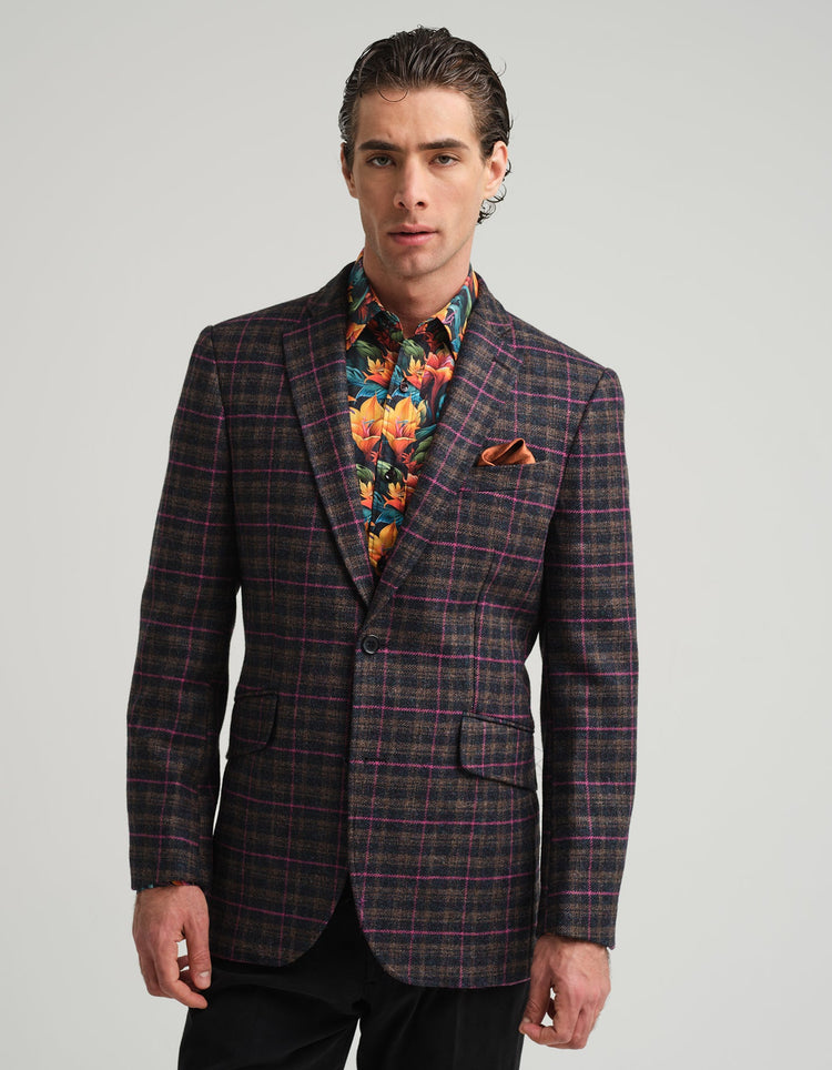Navy & Pink Tweed Check Suit - Gresham Blake Online