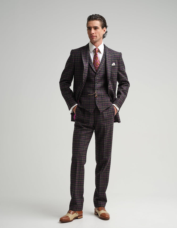 Navy & Pink Tweed Check Suit - Gresham Blake Online