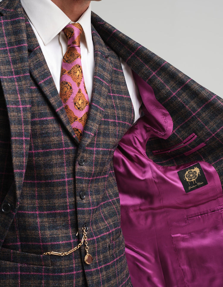 Navy & Pink Tweed Check Suit - Gresham Blake Online