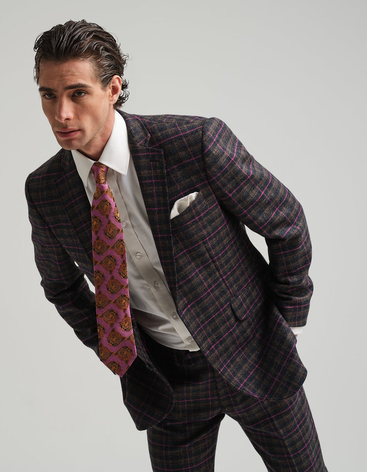 Navy & Pink Tweed Check Suit - Gresham Blake Online