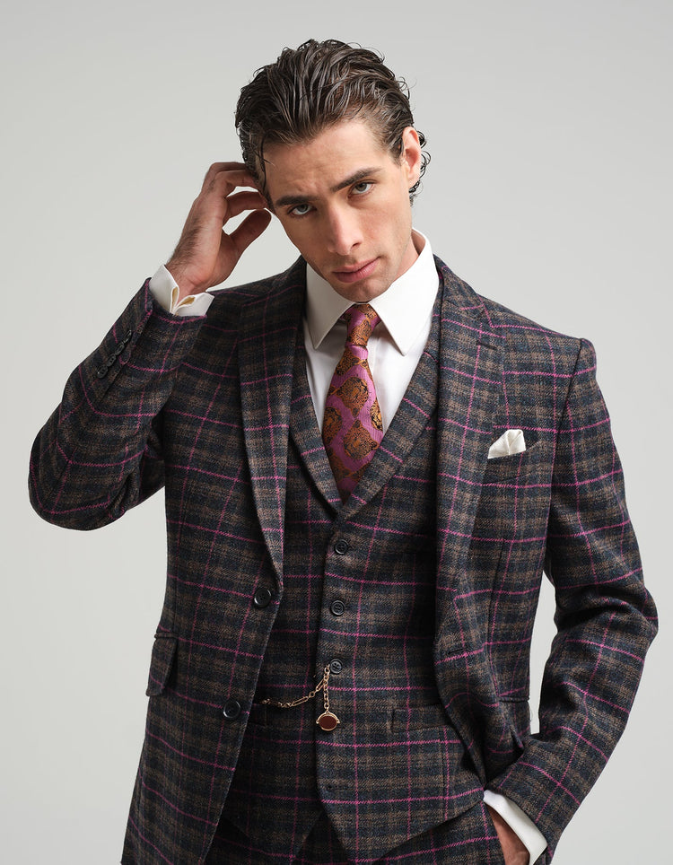 Navy & Pink Tweed Check Suit - Gresham Blake Online