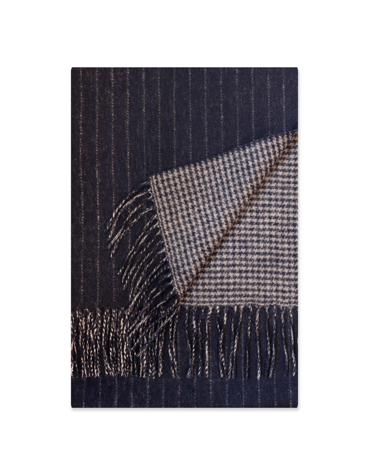 Navy Pinstripe & Houndstooth Reversible Scarf - Gresham Blake Online