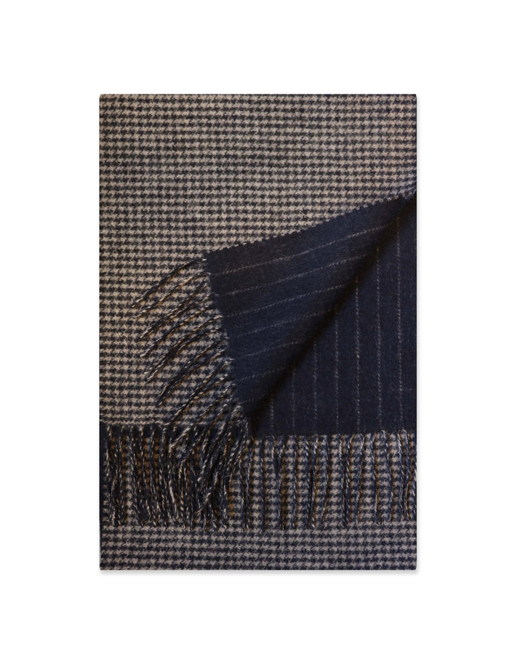 Navy Pinstripe & Houndstooth Reversible Scarf - Gresham Blake Online