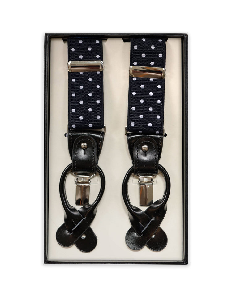 Navy Polka Dot Braces - Gresham Blake Online