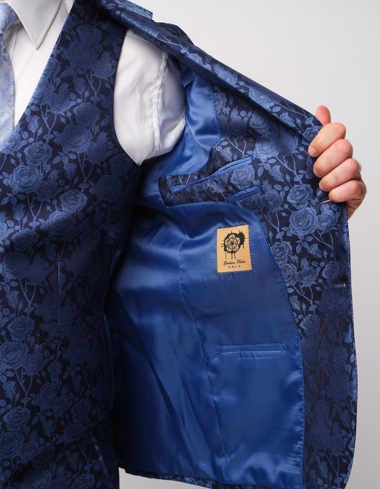 Navy Roses Jacquard Suit - Gresham Blake Online
