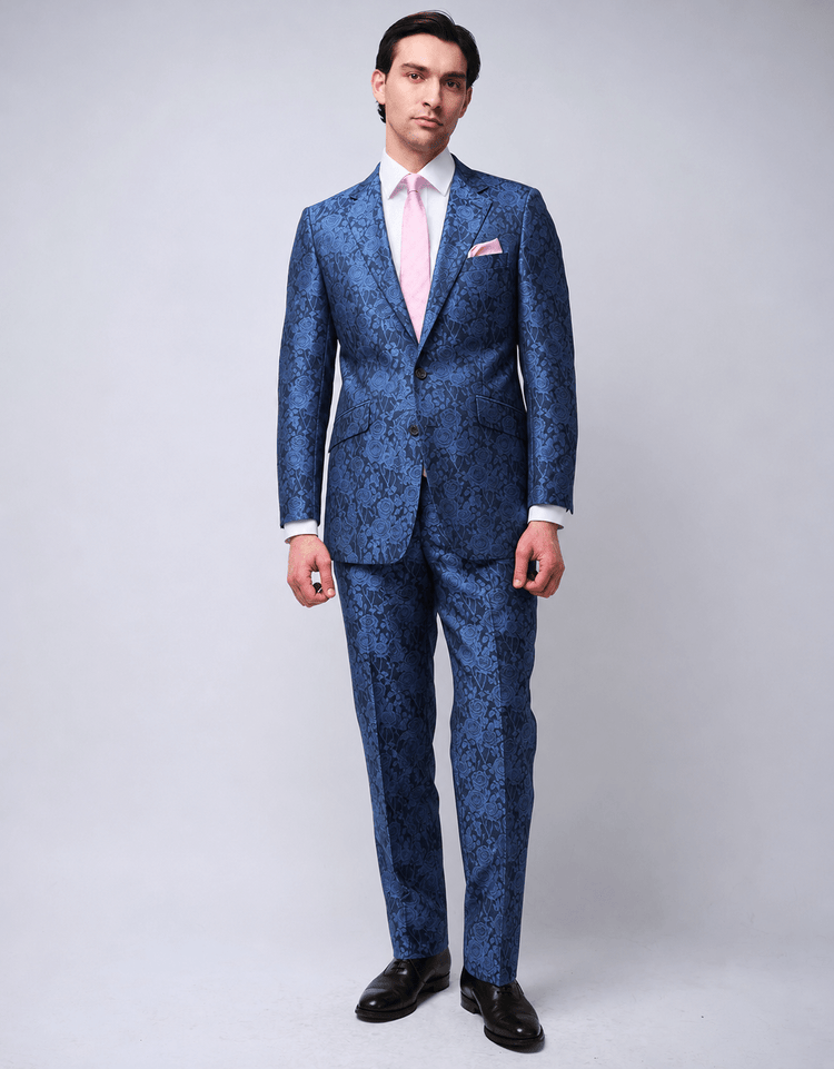 Navy Roses Jacquard Suit - Gresham Blake Online