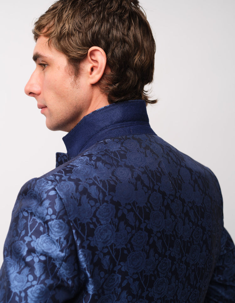 Navy Roses Jacquard Suit - Gresham Blake Online