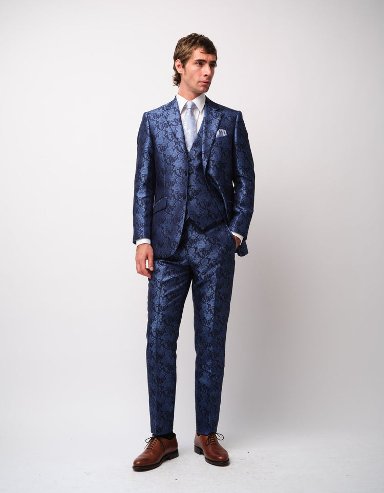 Navy Roses Jacquard Suit - Gresham Blake Online