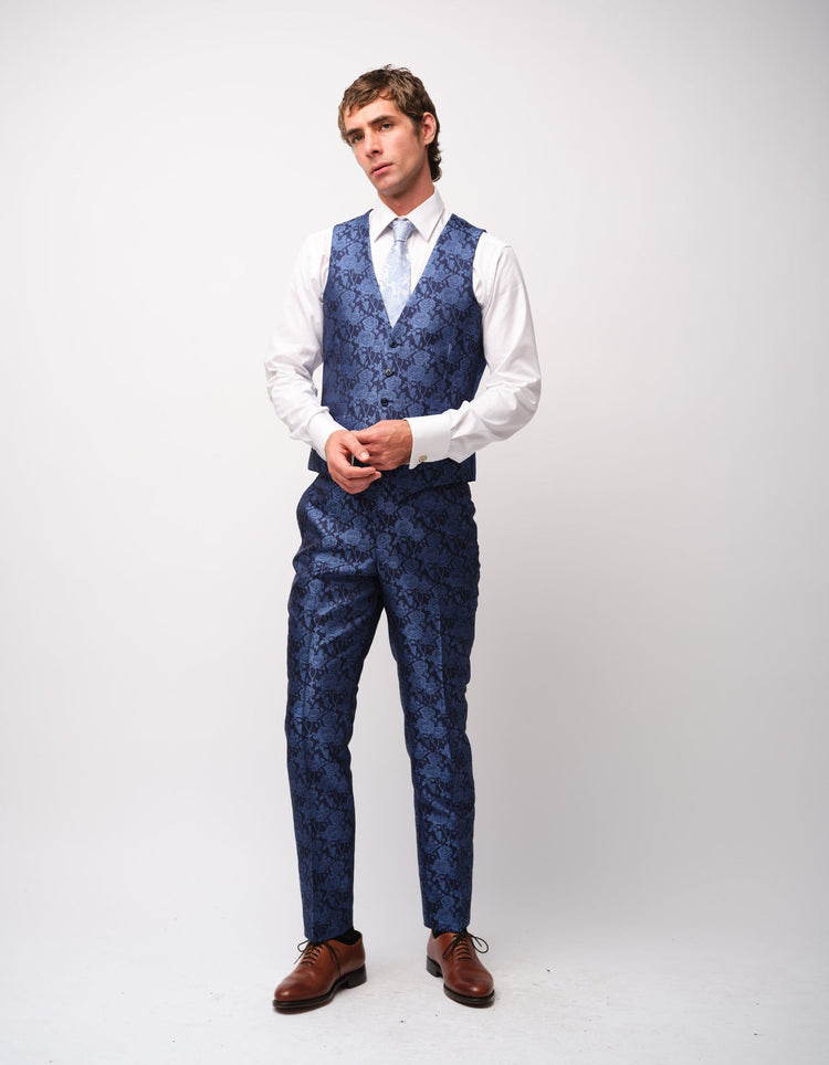 Navy Roses Jacquard Waistcoat - Gresham Blake Online
