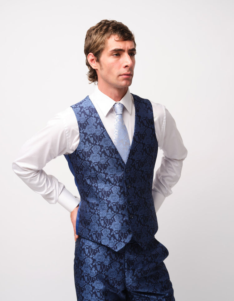 Navy Roses Jacquard Waistcoat - Gresham Blake Online