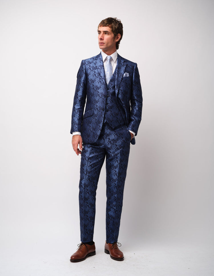 Navy Roses Jacquard Waistcoat - Gresham Blake Online