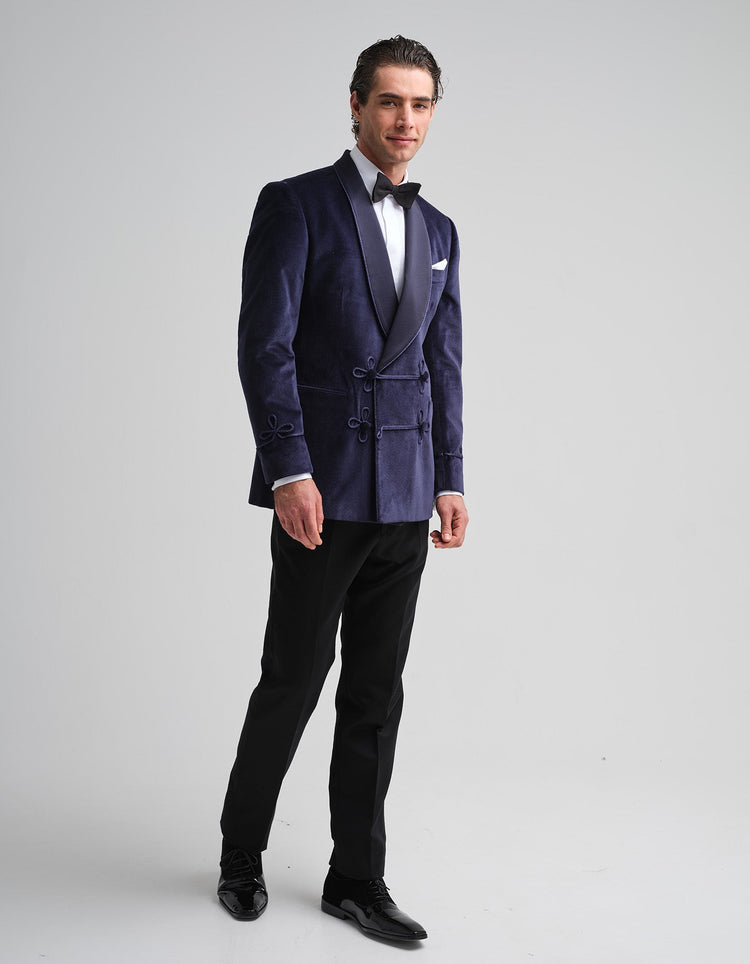 Navy Velvet Double - Breasted Smoking Jacket - Gresham Blake Online