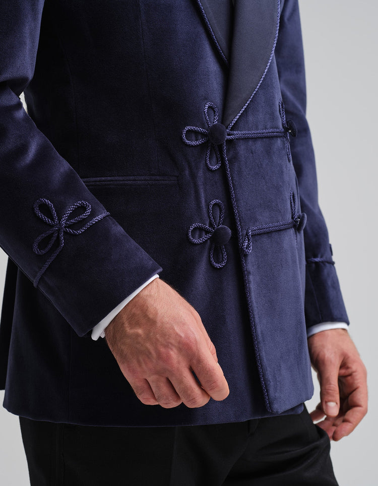 Navy Velvet Double - Breasted Smoking Jacket - Gresham Blake Online