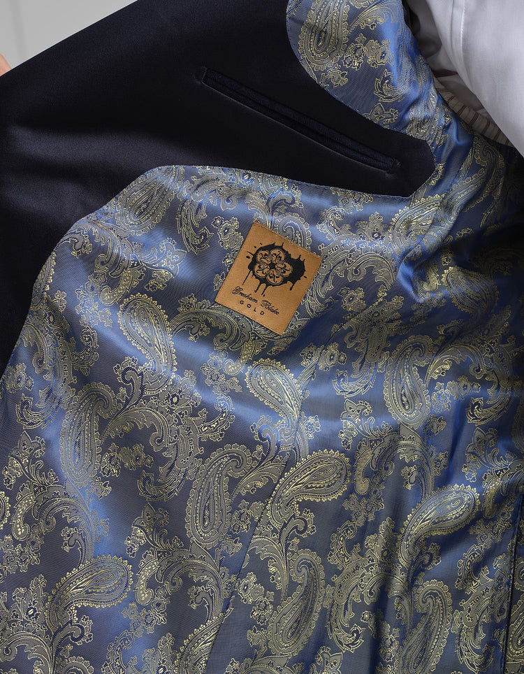 Navy Velvet Double - Breasted Smoking Jacket - Gresham Blake Online