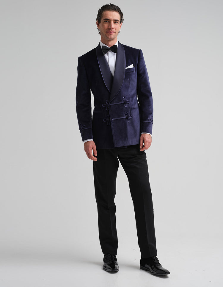 Navy Velvet Double - Breasted Smoking Jacket - Gresham Blake Online