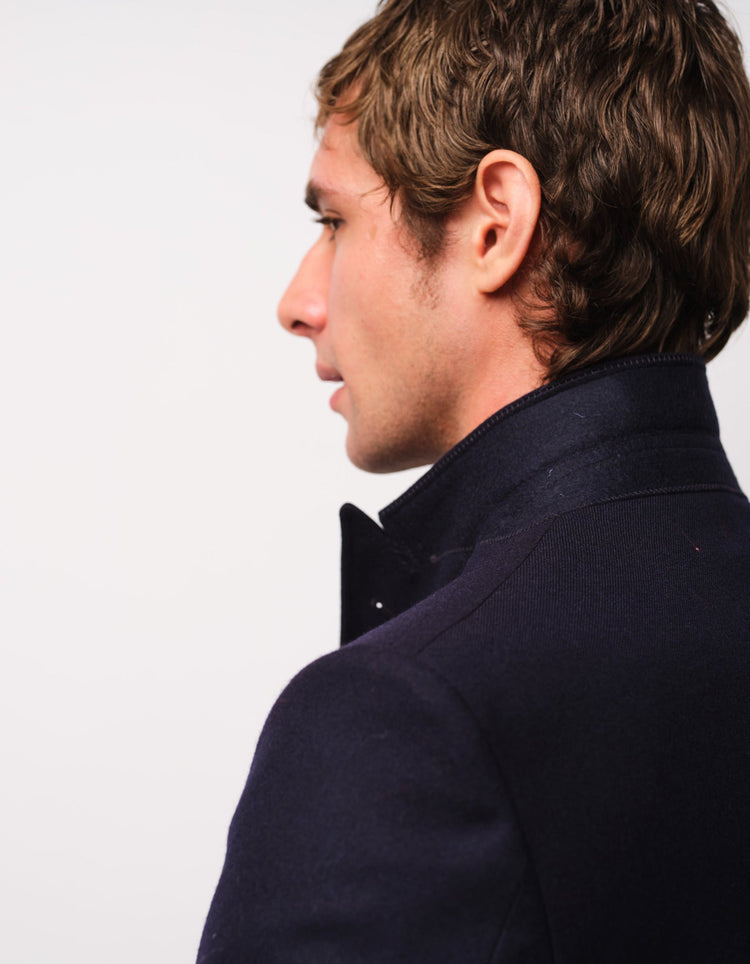 Navy Wool Double Breasted Jacket - Gresham Blake Online