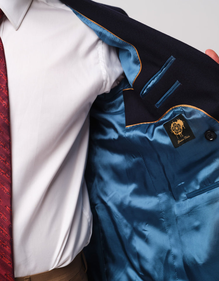Navy Wool Double Breasted Jacket - Gresham Blake Online