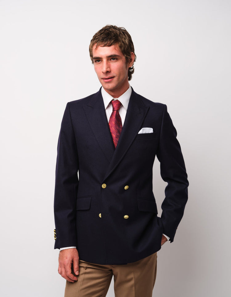 Navy Wool Double Breasted Jacket - Gresham Blake Online