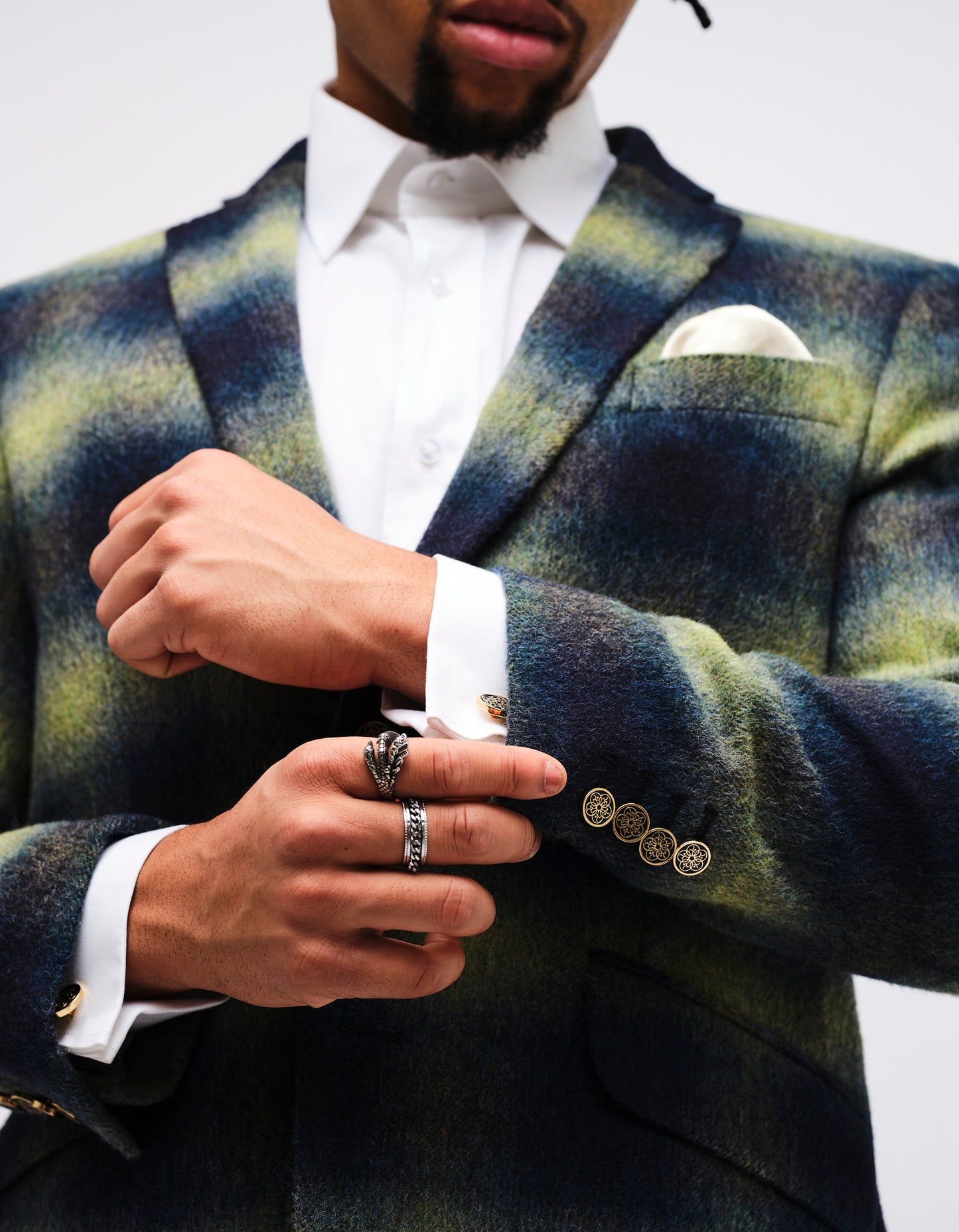 Navy & Green Gradient Check Mohair Jacket GOLD COLLECTION