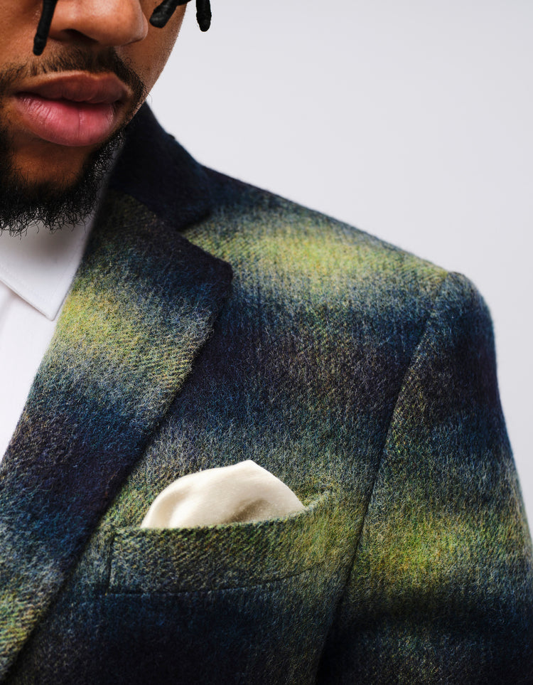 Navy & Green Gradient Check Mohair Jacket GOLD COLLECTION