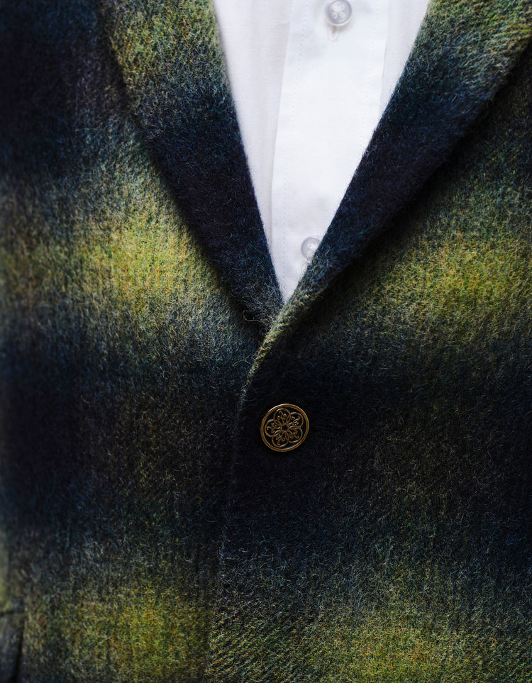 Navy & Green Gradient Check Mohair Jacket