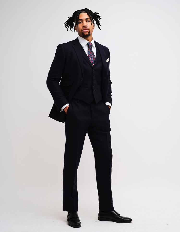 Navy Tweed 'Edwardian' 3 Piece Suit