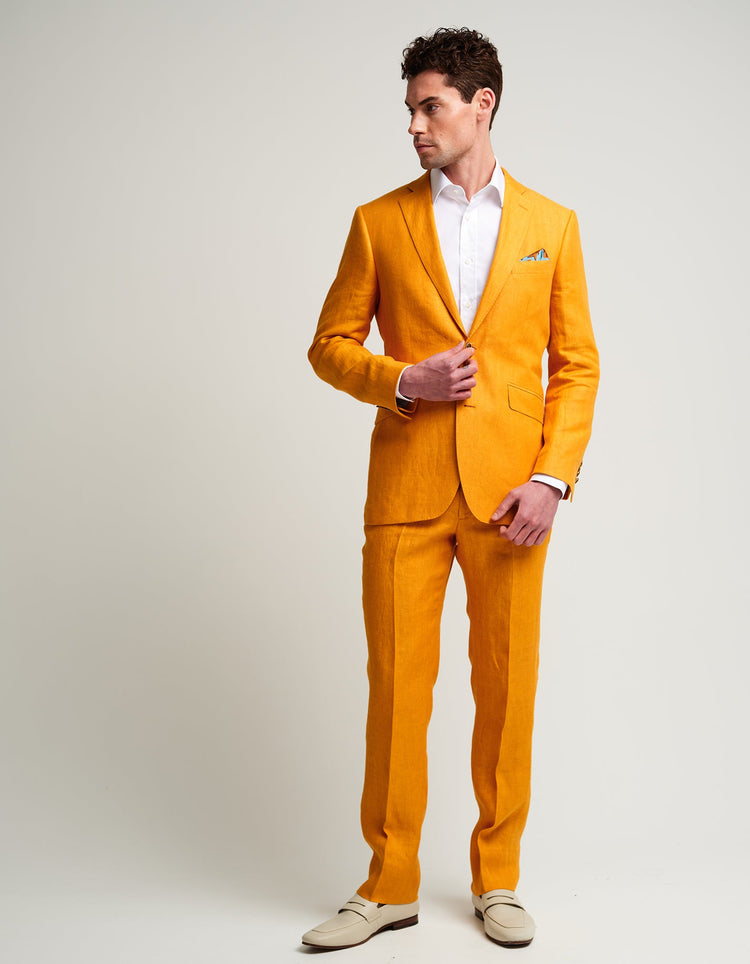 Ochre Yellow Herringbone Linen Suit - Gresham Blake Online