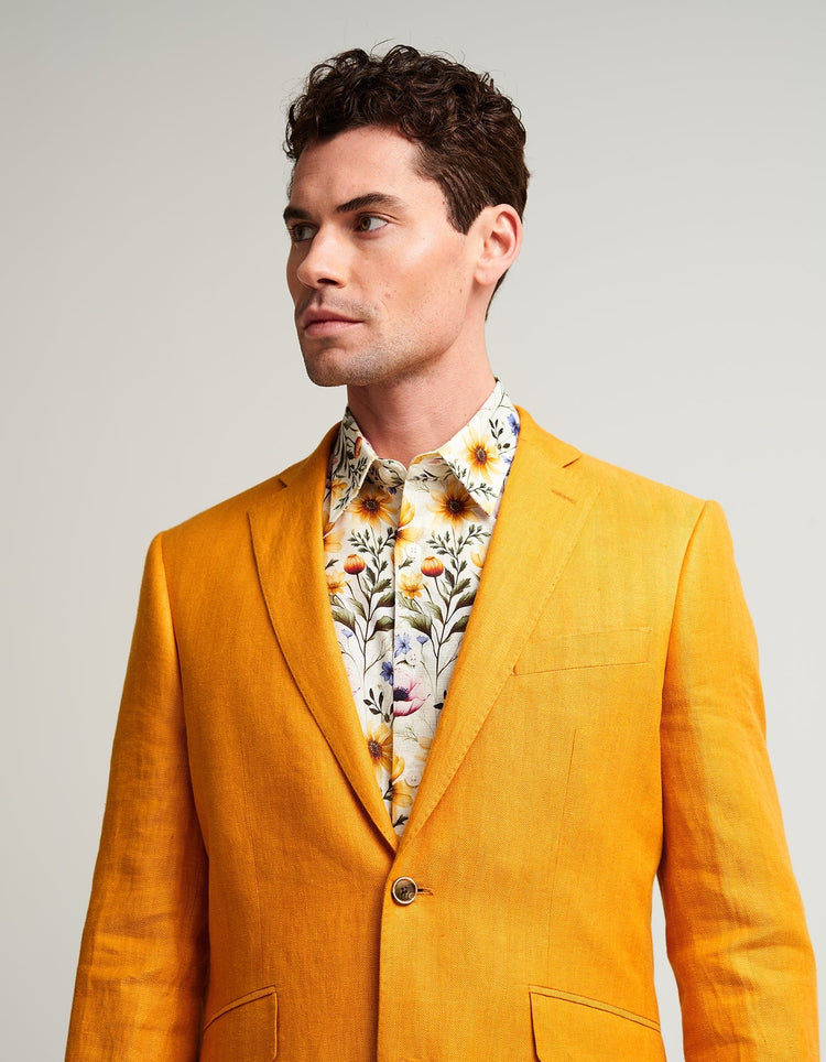Ochre Yellow Herringbone Linen Suit - Gresham Blake Online