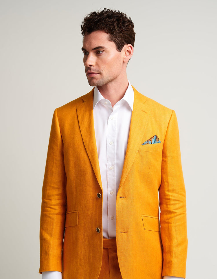 Ochre Yellow Herringbone Linen Suit - Gresham Blake Online