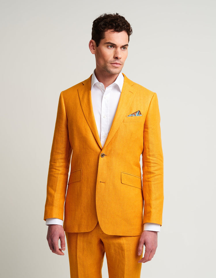 Ochre Yellow Herringbone Linen Suit - Gresham Blake Online