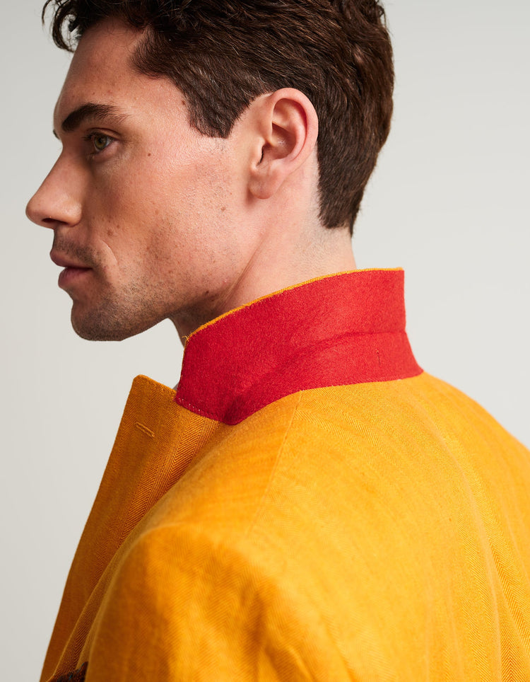 Ochre Yellow Herringbone Linen Suit - Gresham Blake Online