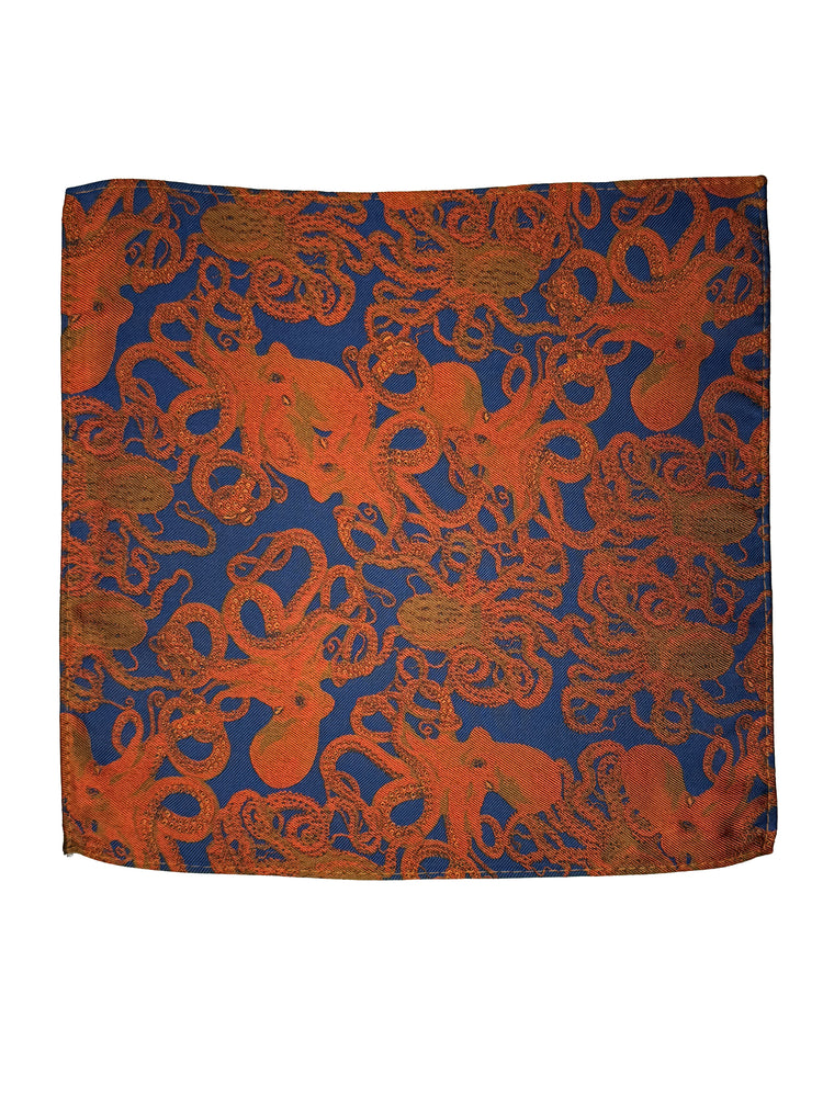 Navy Octopus Silk Pocket Square