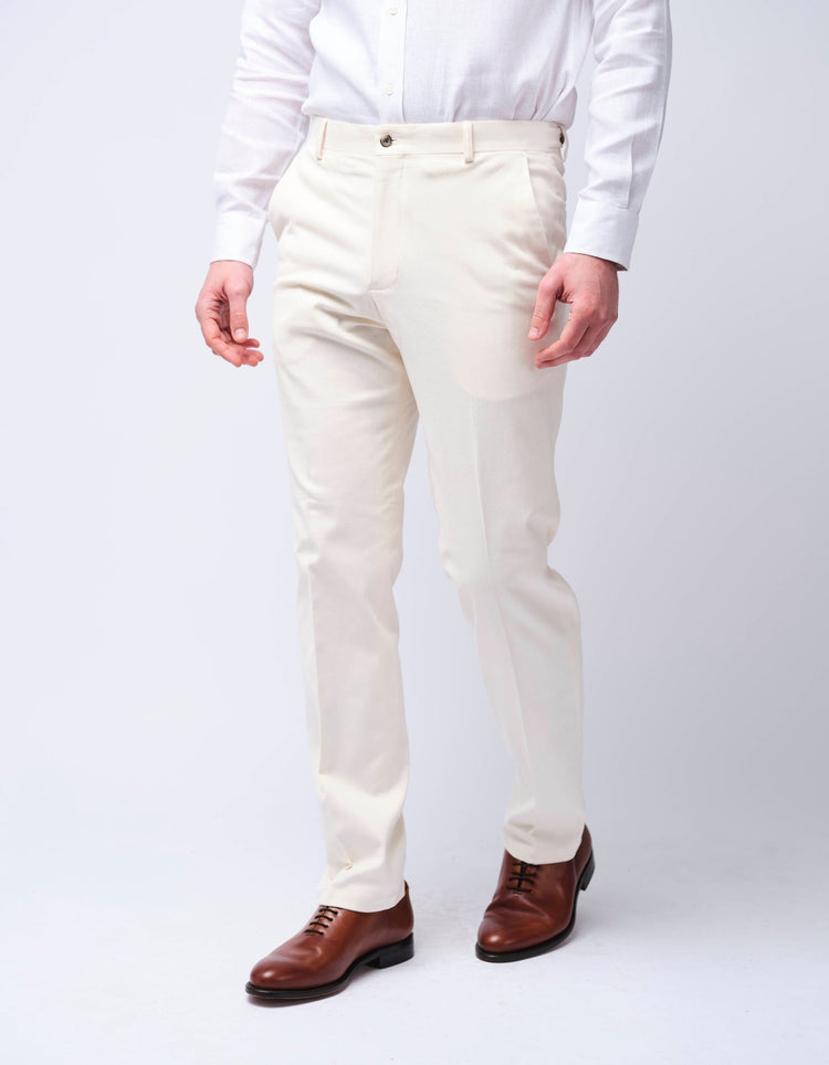 Off - White Cotton Stretch Chino - Gresham Blake Online