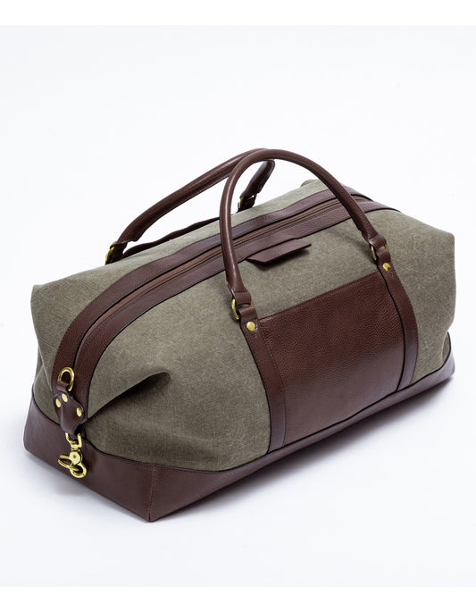 Olive leather duffle bag