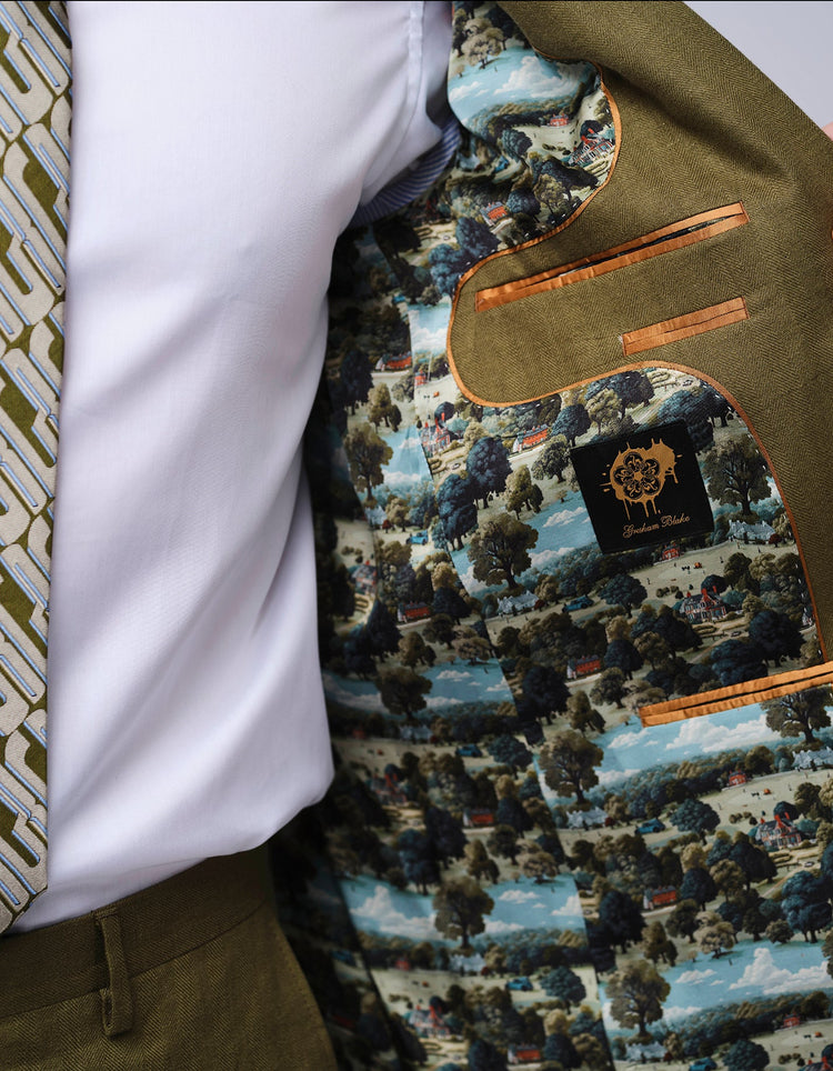 Olive Herringbone Linen Suit - Gresham Blake Online