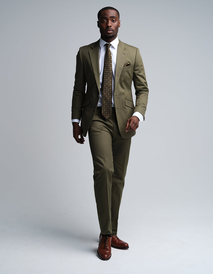 Olive Herringbone Suit - Gresham Blake Online