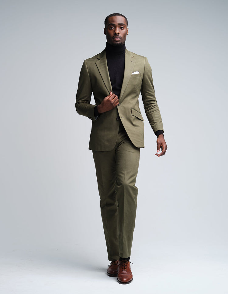 Olive Herringbone Suit - Gresham Blake Online