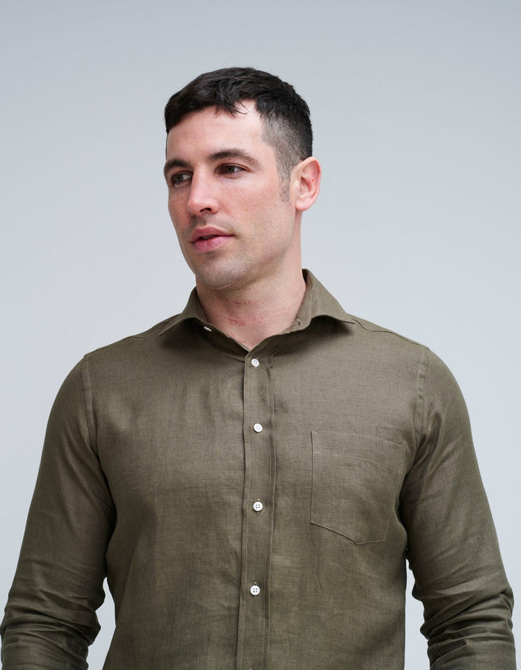 Olive Linen Shirt - Gresham Blake Online
