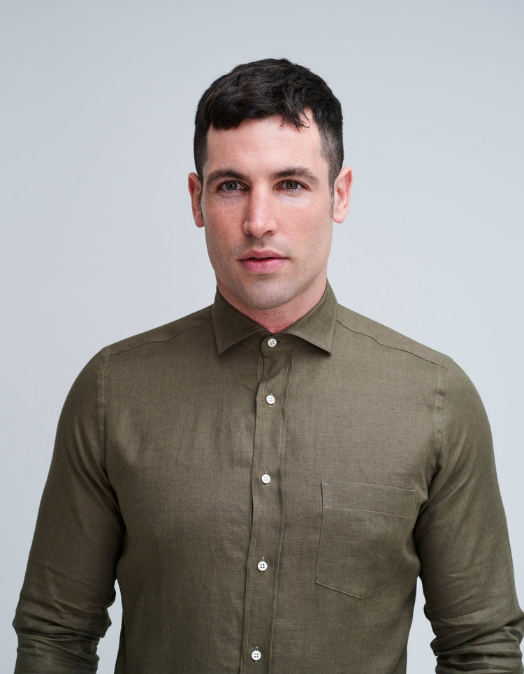 Olive Linen Shirt - Gresham Blake Online