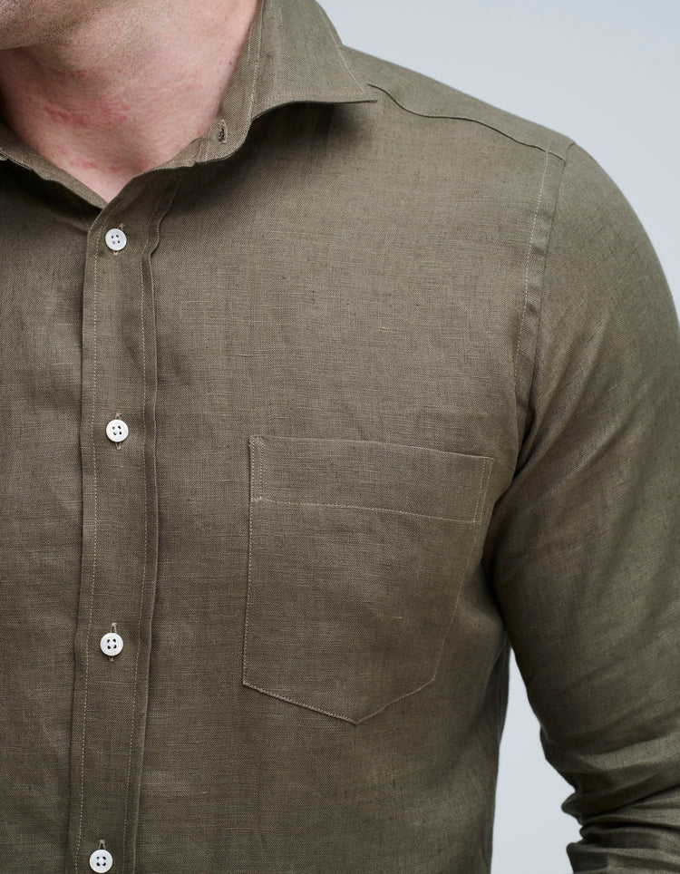 Olive Linen Shirt - Gresham Blake Online