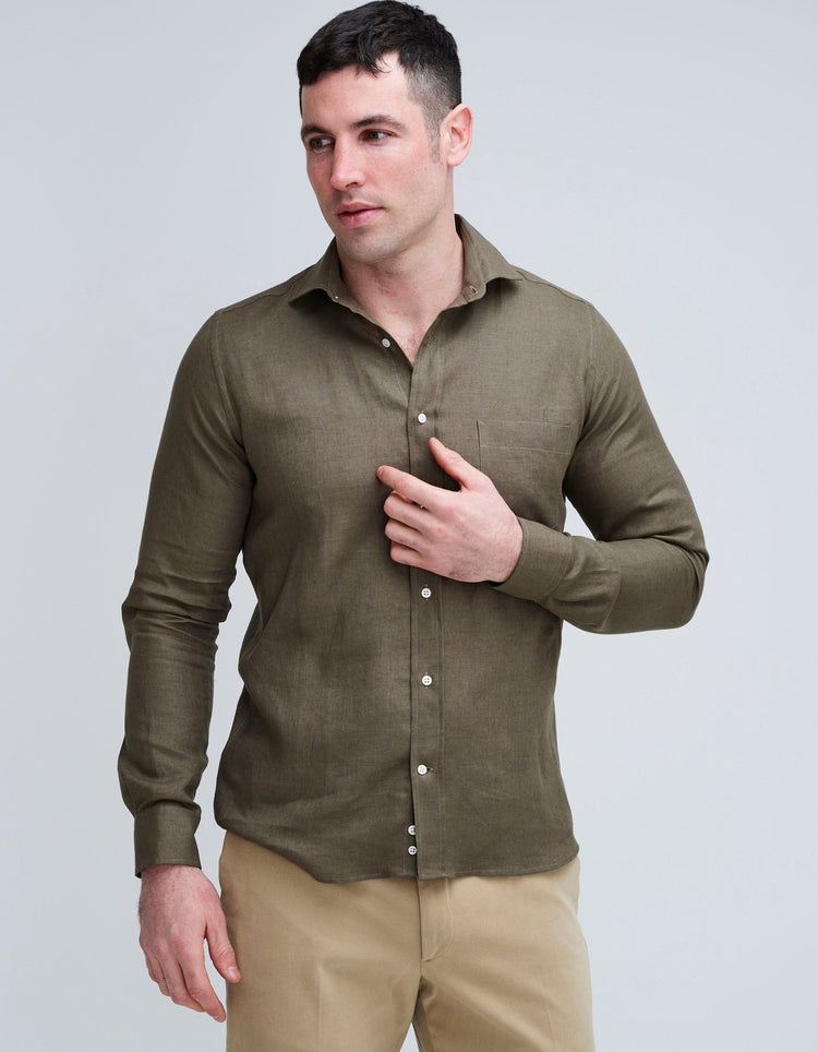 Olive Linen Shirt - Gresham Blake Online