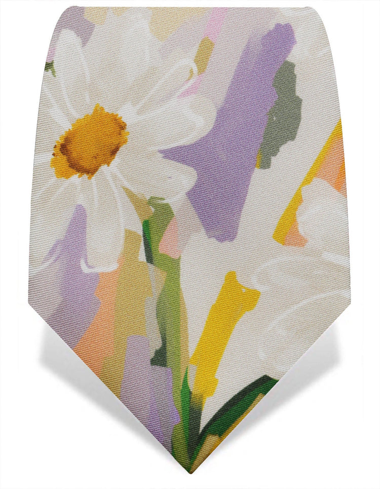 Painted Daisies Printed Silk Twill Tie - Gresham Blake Online