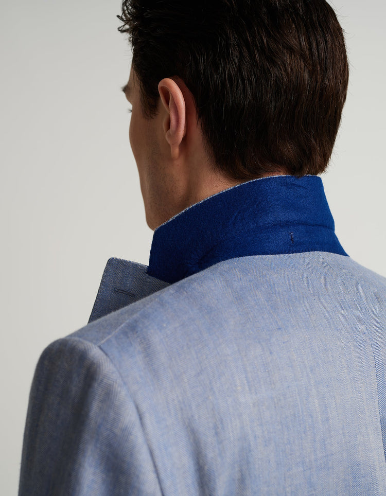 Pale Blue Herringbone Linen Suit - Gresham Blake Online