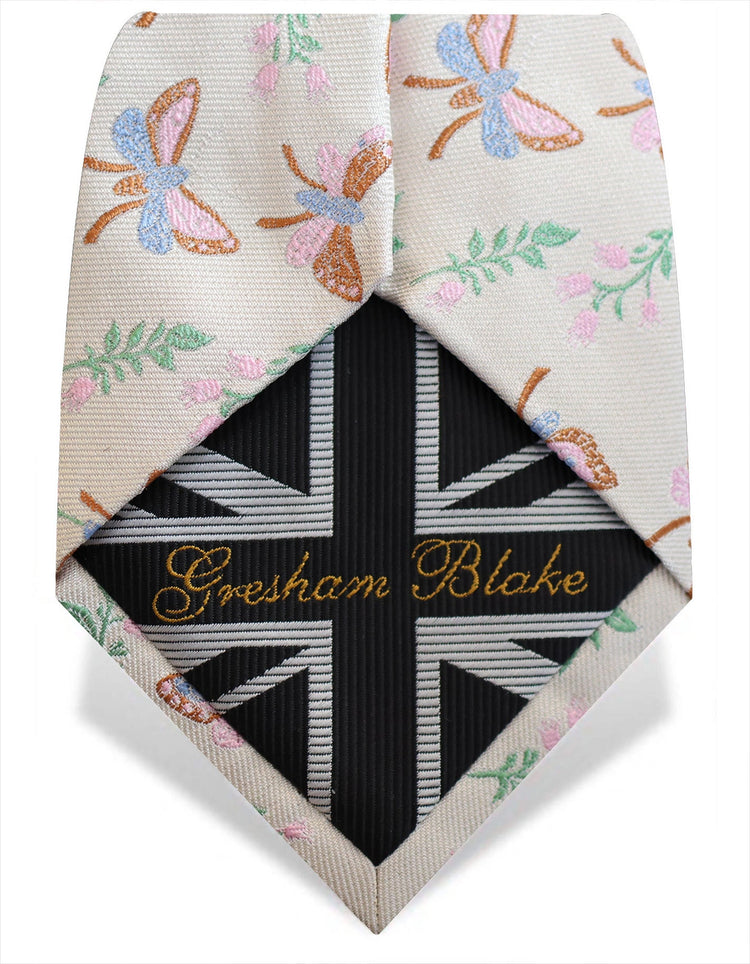 Pink & Cream Butterfly Silk Tie - Gresham Blake Online
