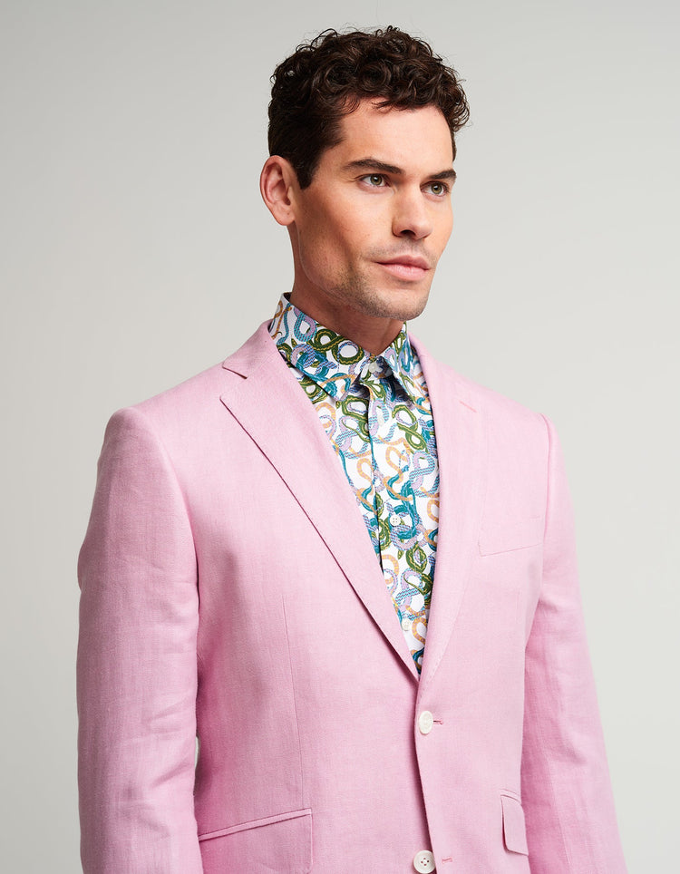 Pink Herringbone Linen Suit - Gresham Blake Online